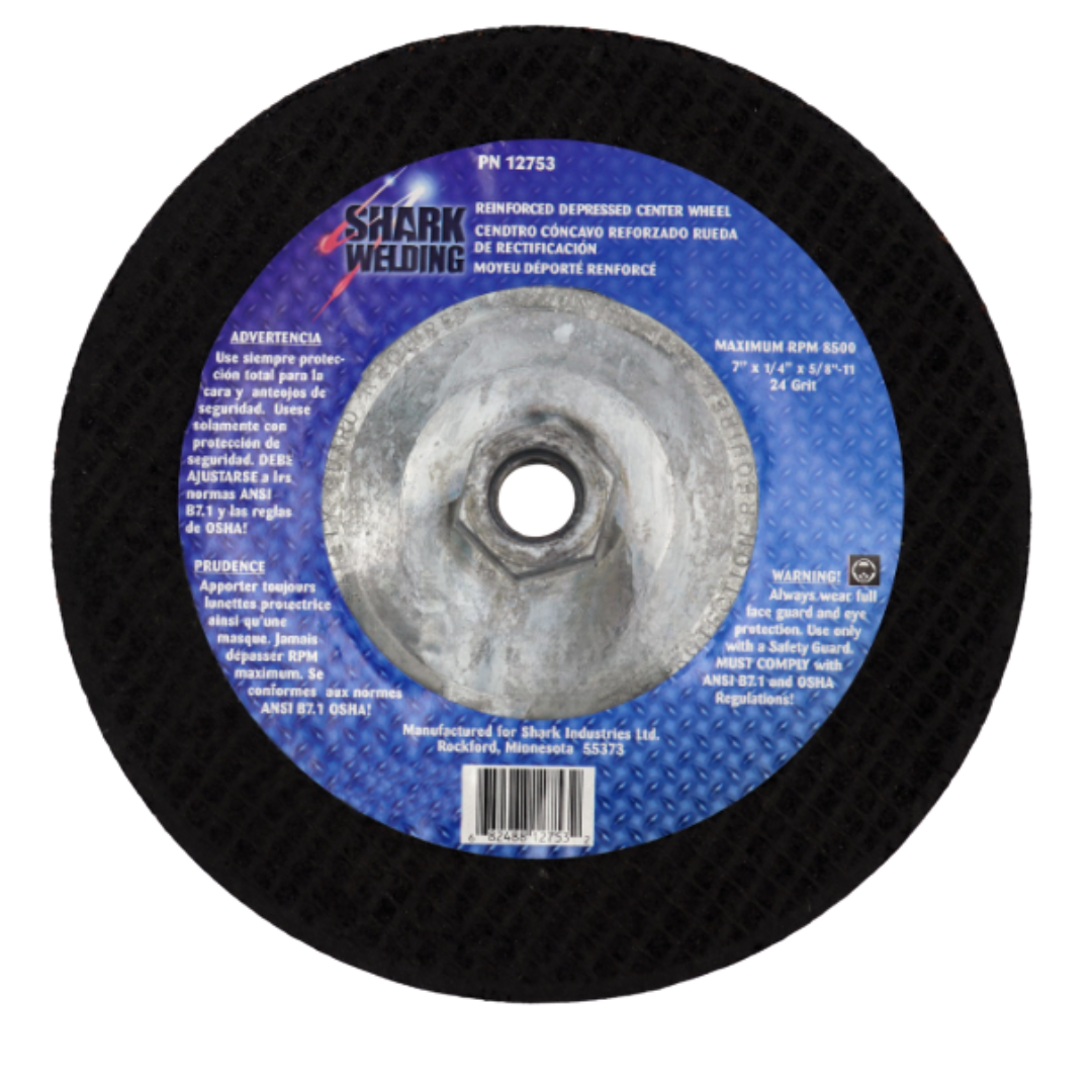 7" x 1/4" x 5/8"-11 Type 27 Depressed Center Grinding Wheel – Aluminum Oxide – 24 Grit