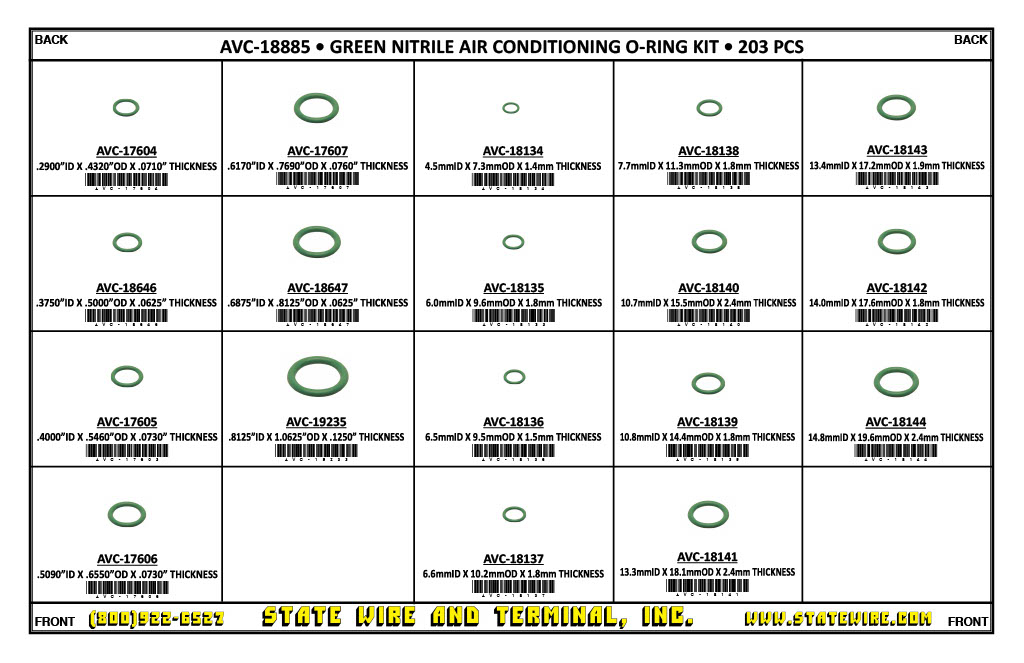 Green Nitrile Air Conditioning O-Ring Kit