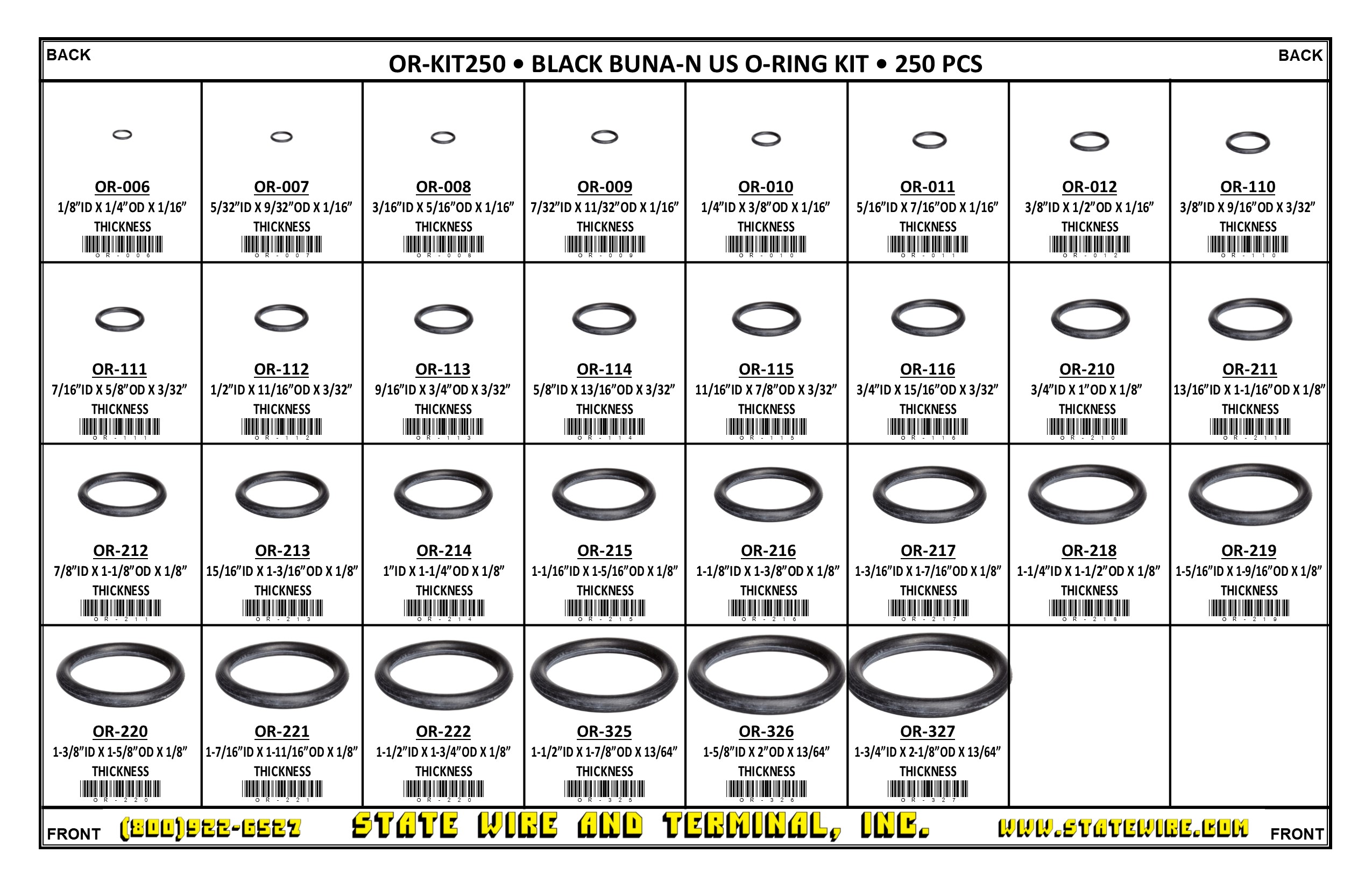 Black Buna-N US O-Ring Kit - 250 Piece