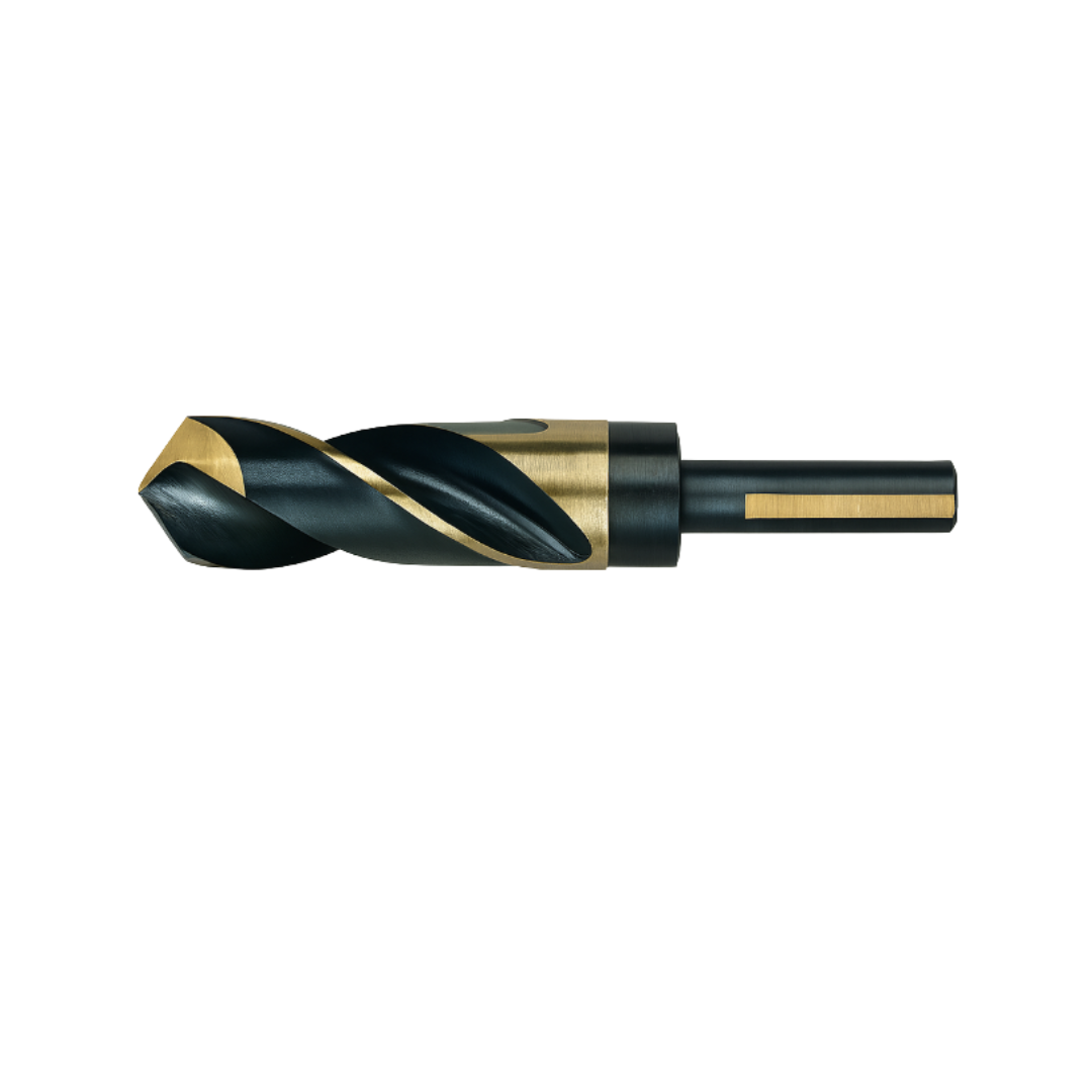 9/16" Silver & Deming Drill Bit – 1/2" Reduced Shank, HSS, 118° Split Point, Black & Gold Oxide Finish