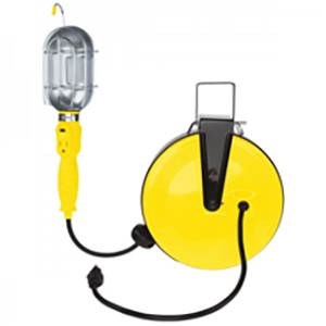 Incandescent Work Light with Metal Guard and Single Outlet on 40' Metal Reel