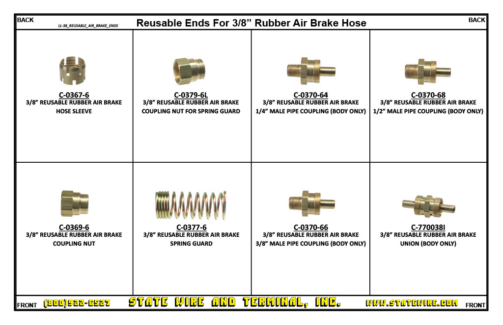Reusable Fittings for 3/8" Rubber Air Brake Hose Kit - 37 Piece