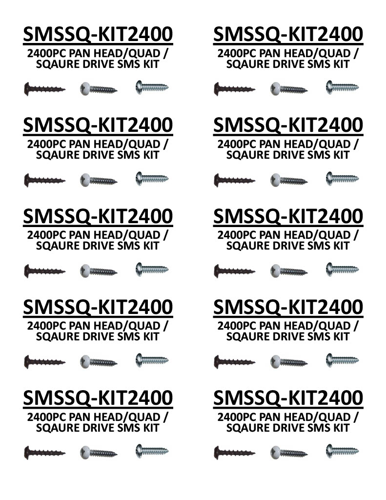 Pan Head Quad/Square Drive Sheet Metal Screw Kit - 2400 Pieces