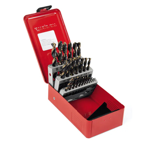 29-Piece Mechanics Length Drill Bit Set – M-7 High-Speed Steel, 135° Split Point, Black & Gold Oxide Finish, 3-Flat Shanks, 1/16"–1/2" x 64ths